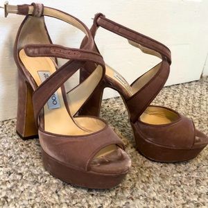 JIMMY CHOO size 37 pink velvet platforms, DUST BAG INCLUDED